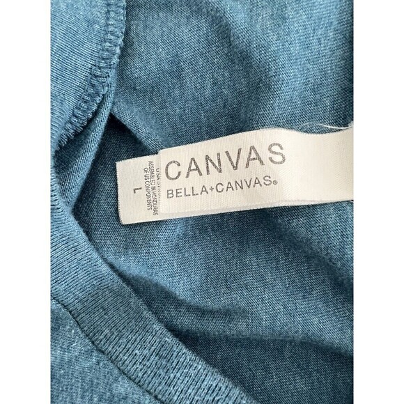 Bella Canvas Turquoise "Know Love Follow" Graphic Print Tee Shirt Size Large - Picture 3 of 6